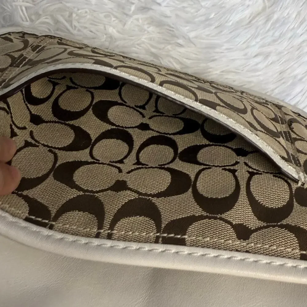 y2k COACH 2007 Bleeker 11434 Brown Bone Canvas Flap Shoulder Bag